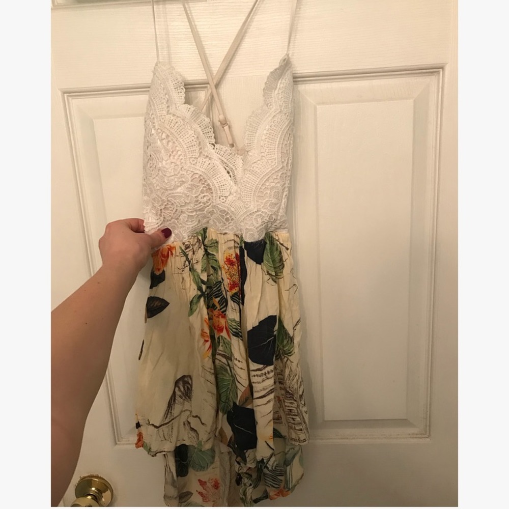 Lace deep v floral bottom romper